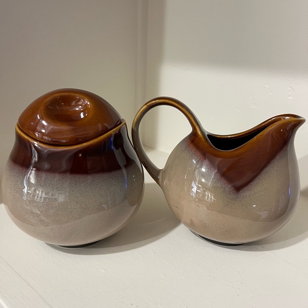 Sango Nova Brown stoneware creamer and sugar. Excellent condition
